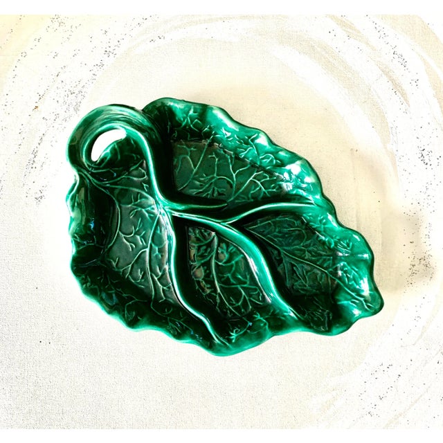 Dark Green 1952 Studio Rhubarb Leaf Dark Green Ceramic 4-Part Devided Platter For Sale - Image 8 of 8