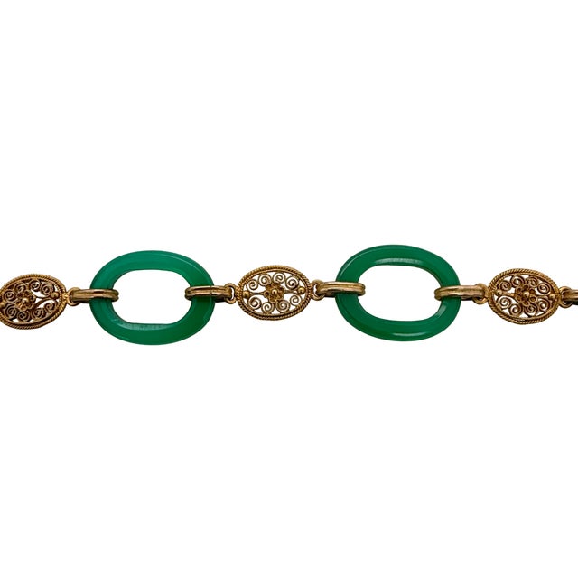 Art Deco Vintage 14k Gold and Green Chrysoprase Link Bracelet For Sale - Image 3 of 5