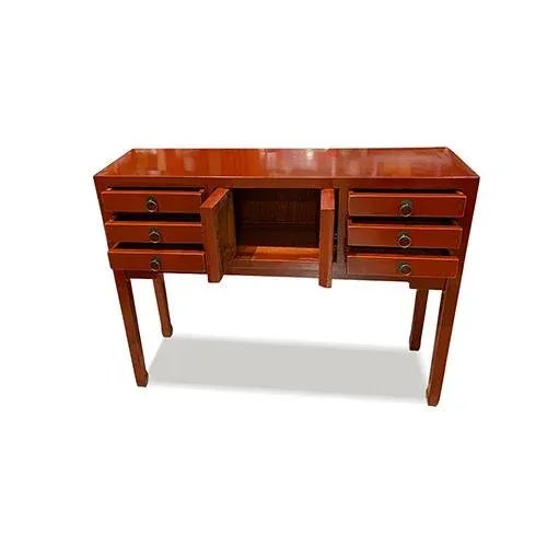 Chinese 1980s Asian 6 Drawers Beijing Console Table-Red For Sale - Image 3 of 6