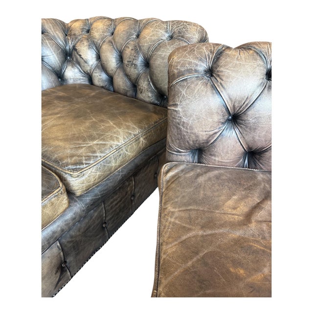 Chesterfield 3-Seater Sofa and Club Chair in Leather, Set of 2 For Sale - Image 10 of 11
