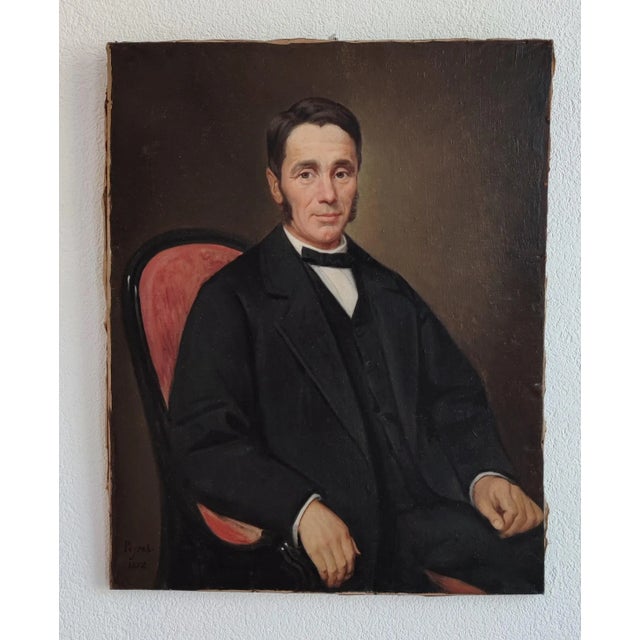 S. Peyret, Portrait of a Man, 1872, Oil on Canvas, in Flawless conditions. Designed before 1890 This piece has an...