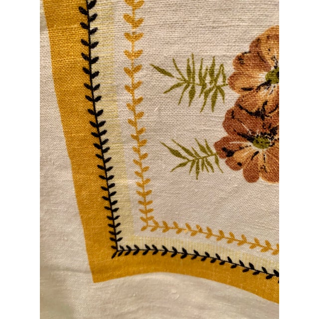 Cream Vintage Cotton Linen Blend Yellow Flower on Cream Autumnal Tablecloth With Accent Border Swedish For Sale - Image 8 of 12