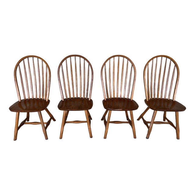 Hunt Country Furniture Hoop Back Oak Dining Side Chairs - Set of 4 For Sale