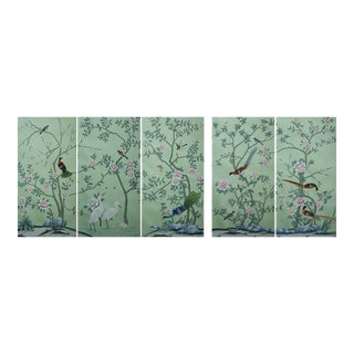 24"*48", a Set of 5 Panels Aqua Green Chinoiserie Wall Artwork For Sale