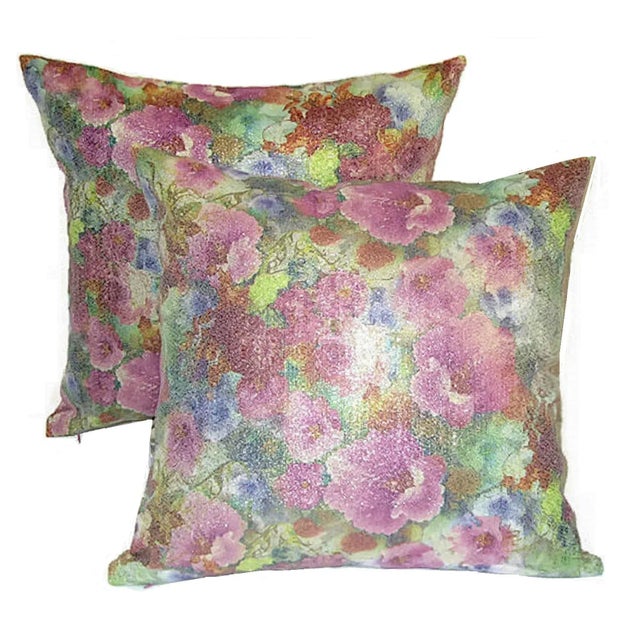 Vintage Floral Brocade Glitter Gold Pillow Cover- a Pair For Sale - Image 12 of 12
