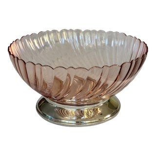 Made in France Pink Swirl Centerpiece Bowl With Silver Plated Base, Polished For Sale
