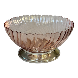 Made in France Pink Swirl Centerpiece Bowl With Silver Plated Base, Polished