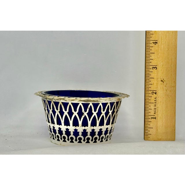 Mid 20th Century Cobalt Blue Silver Plate Filigree Condiment Bowl For Sale - Image 10 of 12