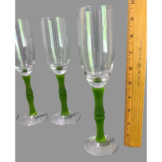 Late 20th Century Vintage Frosted Green Glass Bamboo Stem Wine Glasses- Set of 4 For Sale - Image 5 of 6