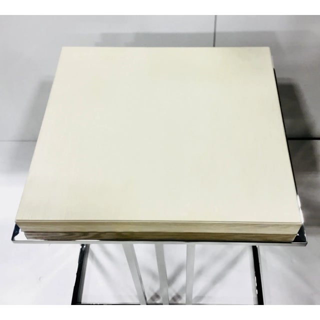 Modern Polished Nickel and Beige Wood End Table For Sale - Image 4 of 5