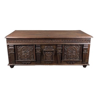 Large 19th Century Renaissance Carved Wooden Chest For Sale