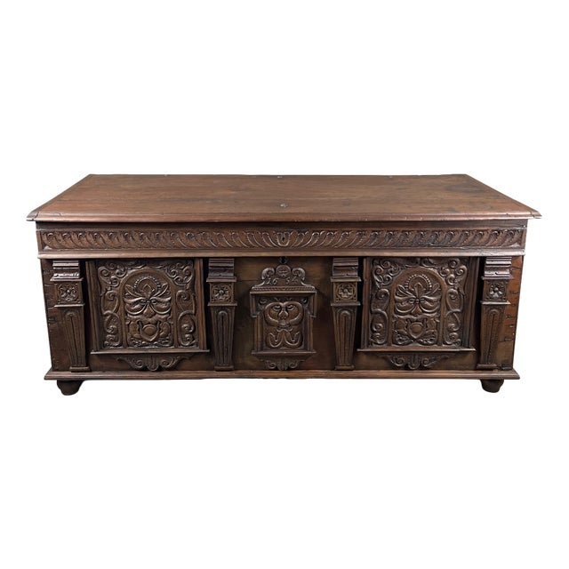 Large 19th Century Renaissance Carved Wooden Chest For Sale