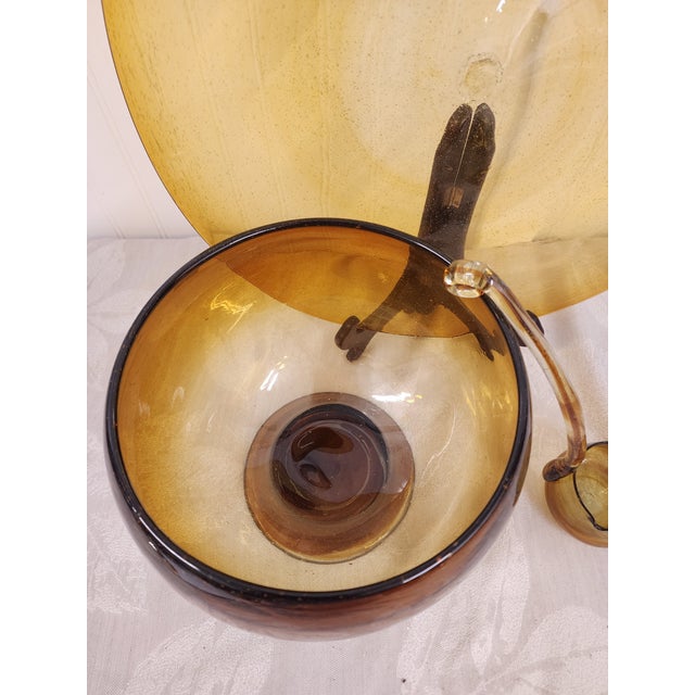 Glass 1960s Mid Century Modern Blown Glass Punch Bowl - 3 Pieces For Sale - Image 7 of 11