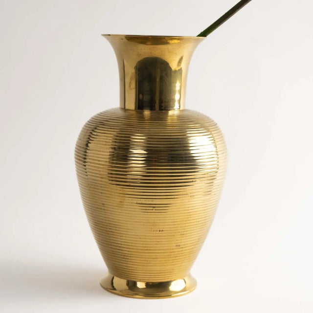 Vintage Ribbed Brass Vase For Sale - Image 4 of 8