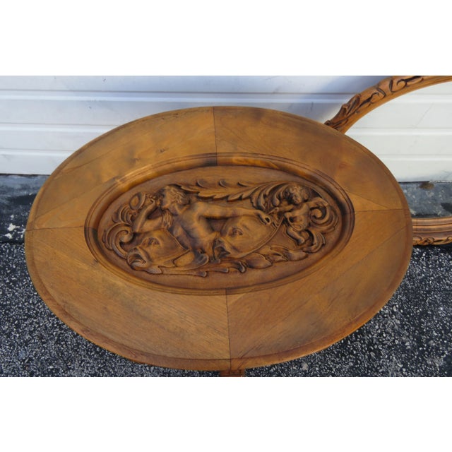Heavy Hand Carved Cherub Coffee Table With Glass Top Serving Tray For Sale - Image 11 of 13