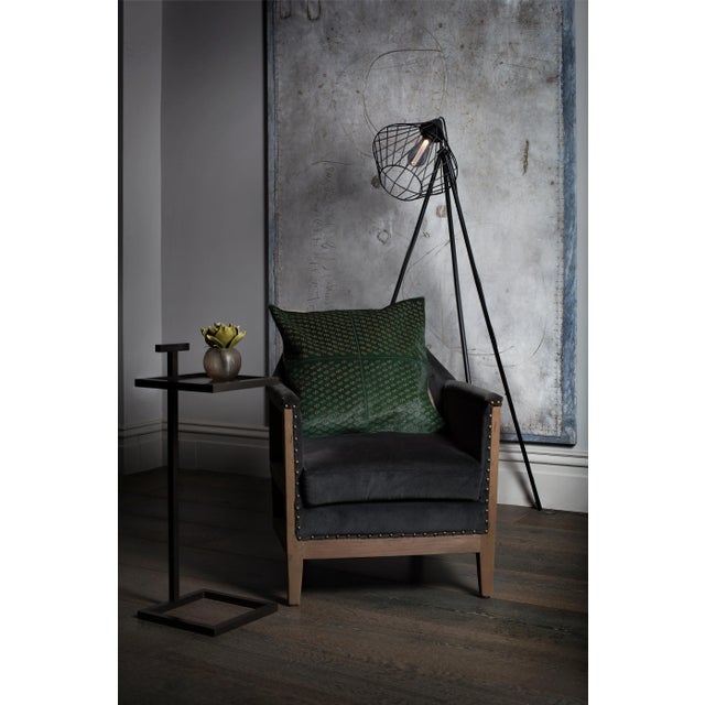 Seaweed Green Patterned Cowhide Cushion with Leather Zip Tassels by Casa Botelho For Sale - Image 7 of 10