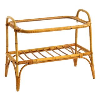 Italian Bamboo Side Table with Iced Glass Top, 1960s For Sale