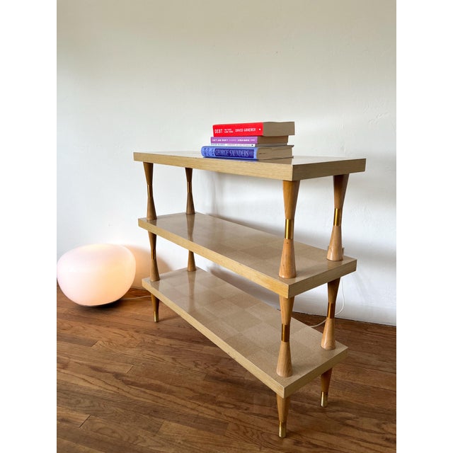 Mid-Century Checkered Wood Shelf With Tapered Spindle Legs, 1960s–70s For Sale In San Diego - Image 6 of 9