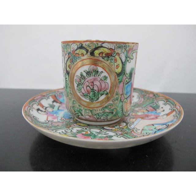 Chinese Export Famille Rose Medallion Porcelain Demitasse Coffee Cup & Saucer For Sale - Image 9 of 11