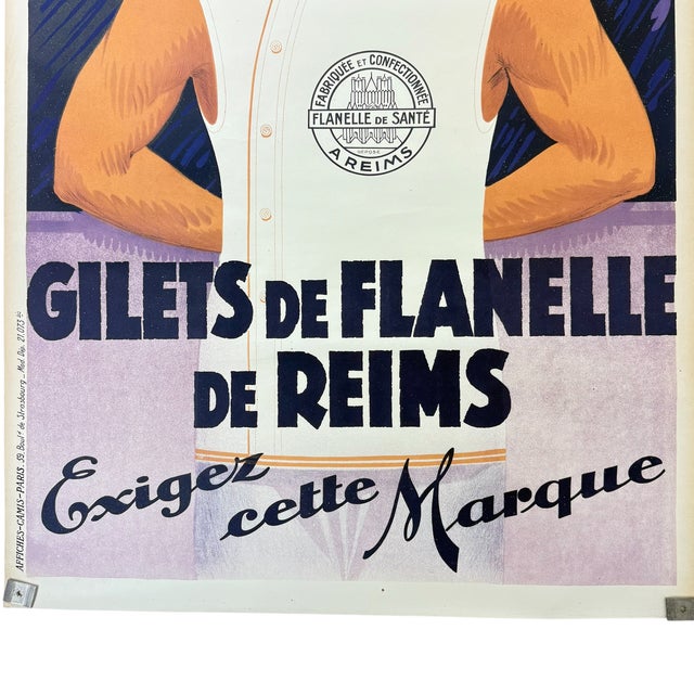 Antique French Advertising Poster Reims Flannel Vests, 1920s For Sale - Image 3 of 6