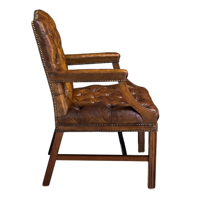 Large Gainsborough Library Armchair of Tufted Leather From England For Sale In Austin - Image 6 of 15
