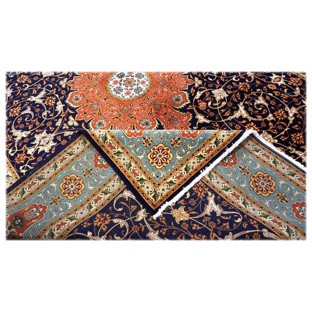 Antique Persian Tabriz Wool 10X13 Navy, Orange & Teal Handmade Area Rug #9902146 For Sale In Houston - Image 6 of 7