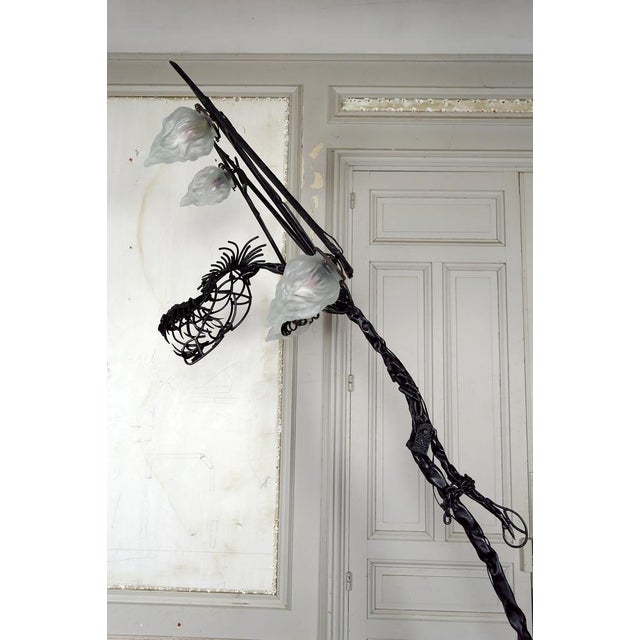 Vintage French Brutalist Sculptural Dragon Lamp in Wrought Iron, 1970s For Sale - Image 13 of 18