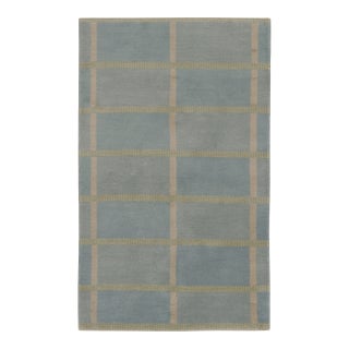 Rug & Kilim’s Swedish Art Deco Inspired Rug in Dusty Blue With Geometric Pattern For Sale
