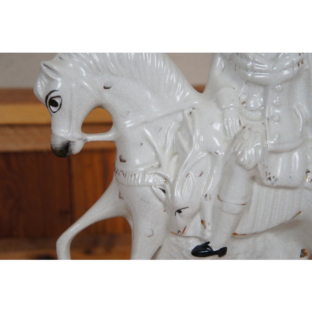 Antique Staffordshire Scottish Highlander Horse Deer Stag Hunt Table Lamp For Sale - Image 9 of 12