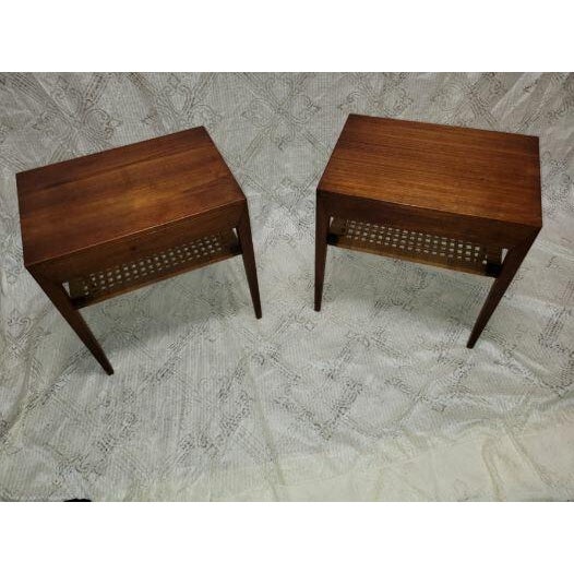 1960s Danish Rosewood Side Table With Rattan Shelf - Set of 2 For Sale - Image 13 of 13