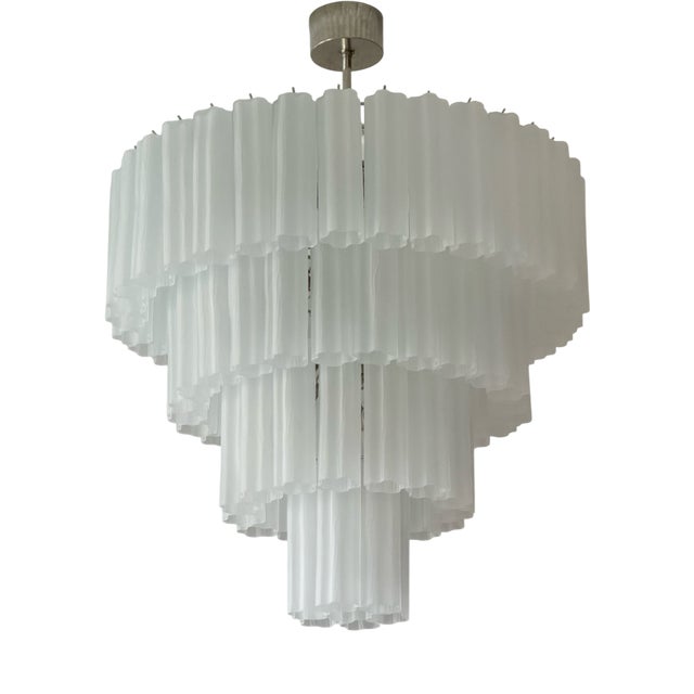 Large White Murano Glass Tronchi Chandeliers in the style of Venini For Sale