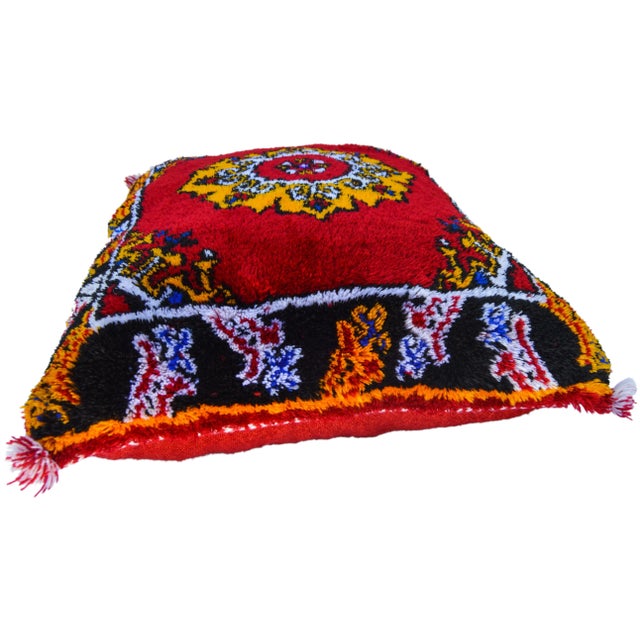 Mid 20th Century Moroccan Colorful Berber-Patterned Wool Pillow For Sale - Image 4 of 11