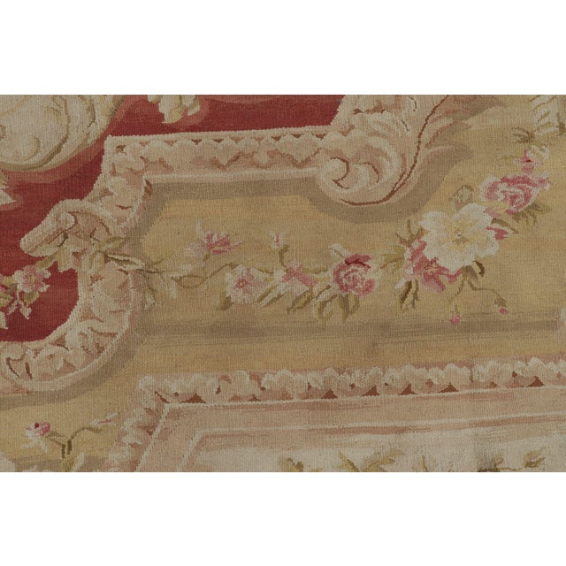 Rug & Kilim’s Aubusson Style Rug in Cream and Green With Red Floral Medallion For Sale In New York - Image 6 of 7