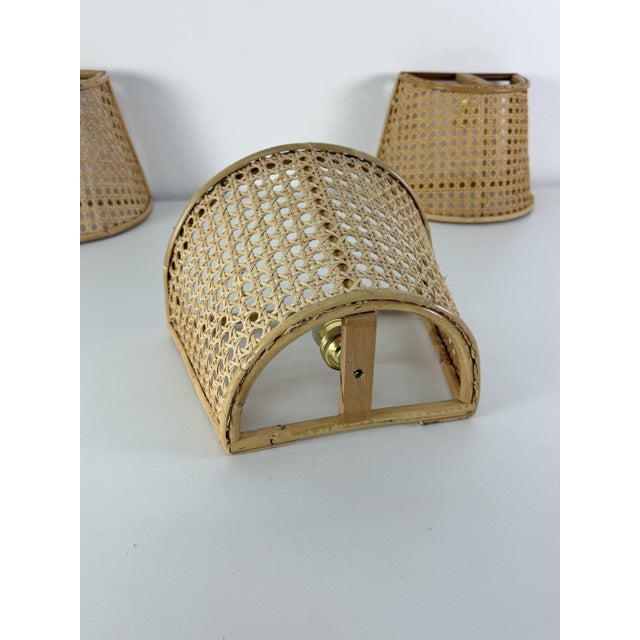 Mid-Century Modern Italian Rattan and Bamboo Wall Lamps, 1960s, Set of 3 For Sale - Image 14 of 15