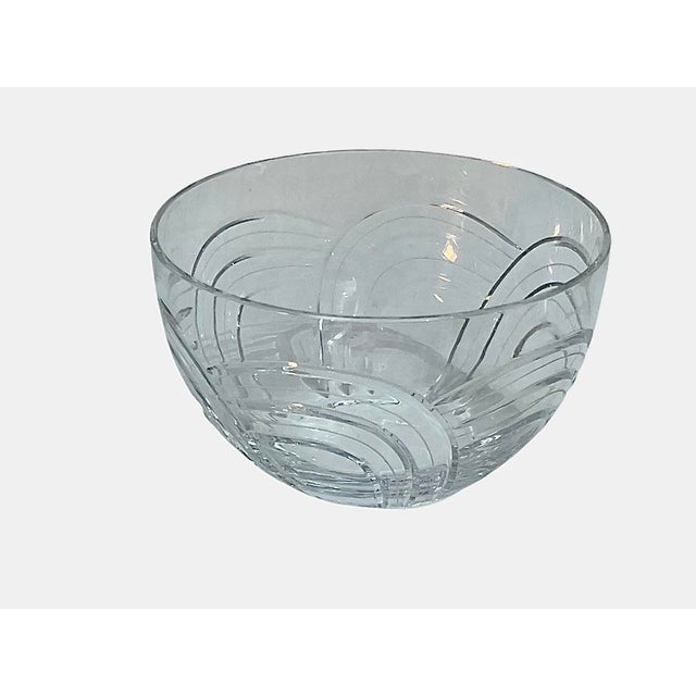 Postmodern Rogaska "Maestro" Centerpiece Leaded Crystal Bowl | Modern Etched Design | Yugoslavia For Sale - Image 3 of 6