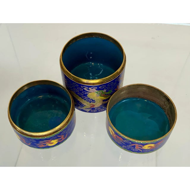 Blue Vintage Chinese Cloisonné Jewelry Box With Dragons. For Sale - Image 8 of 10