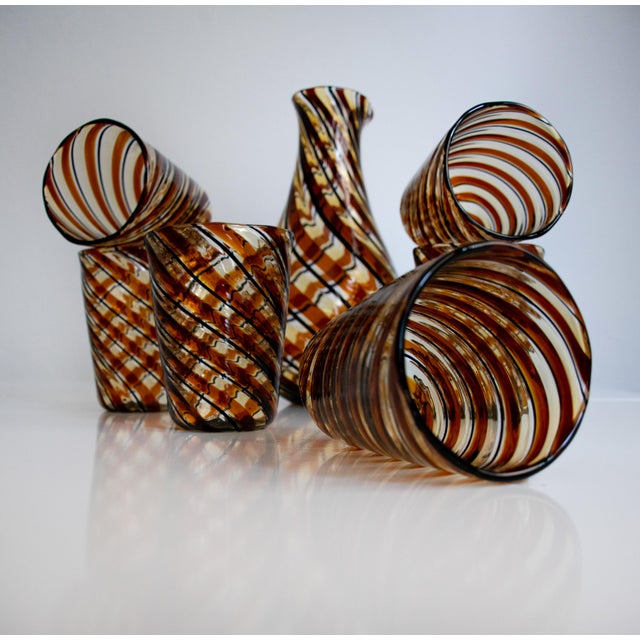 Italian Modern Murano Glasses and Pitcher by Mariana Iskra, 2004s, Set of 7 For Sale - Image 3 of 18