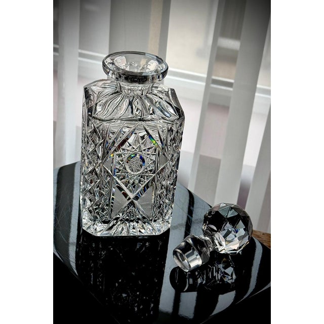 Boho Chic Vintage Cut Crystal Decanter with Geometric Pattern, 1960s For Sale - Image 3 of 17