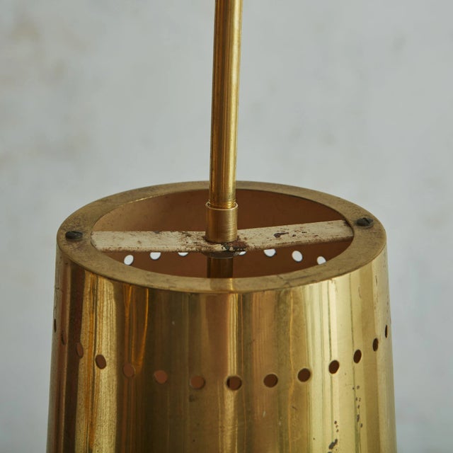 Modern Vintage Brass Pendant Light with Perforated Trim For Sale - Image 3 of 11