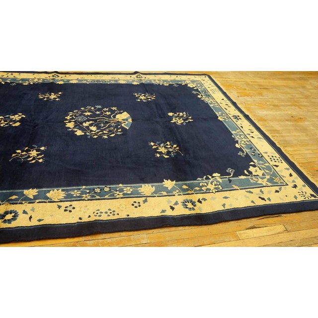 Navy Blue Incredible Navy Background and Special Central Floral Antique Chinese Peking Rug For Sale - Image 8 of 12