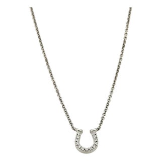 Mid 20th Century Tiffany & Co. Horseshoe Diamond 18k White Gold Pendant Necklace 16" For Sale