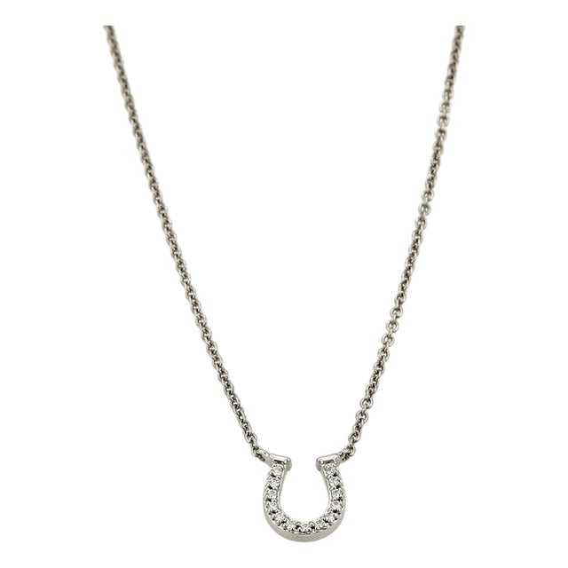 Mid 20th Century Tiffany & Co. Horseshoe Diamond 18k White Gold Pendant Necklace 16" For Sale