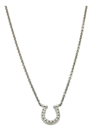 Mid 20th Century Tiffany & Co. Horseshoe Diamond 18k White Gold Pendant Necklace 16"