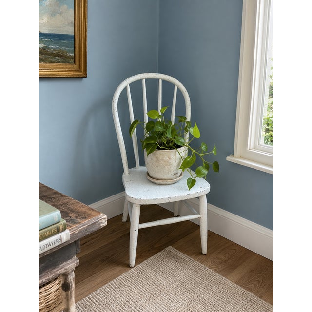 19th Century Antique Distressed White Hoop Back Windsor Side Chair For Sale - Image 10 of 10