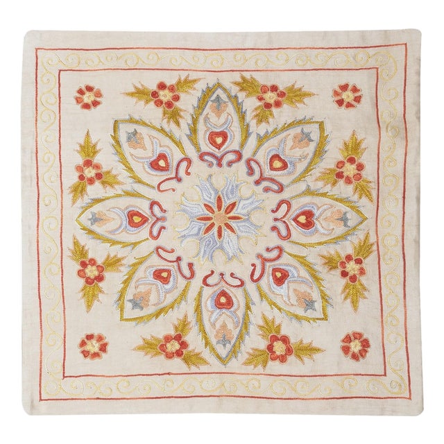 21"x20" 100% Silk Cushion Cover. Embroidered Lace Pillow. Modern Toss Pillow For Sale