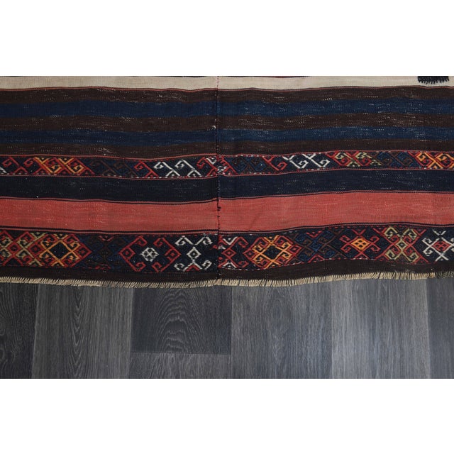 Textile 1970s Vintage Handmade Wool Cotton Dark Blue Runner Rug For Sale - Image 7 of 11