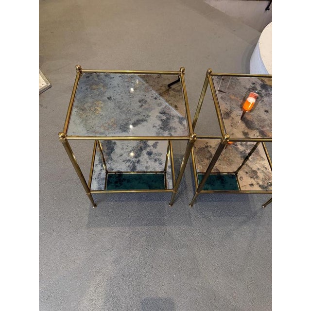 Neoclassical Side Tables in Brass and Oxidized Mirros, 1960, Set of 2 For Sale - Image 11 of 12