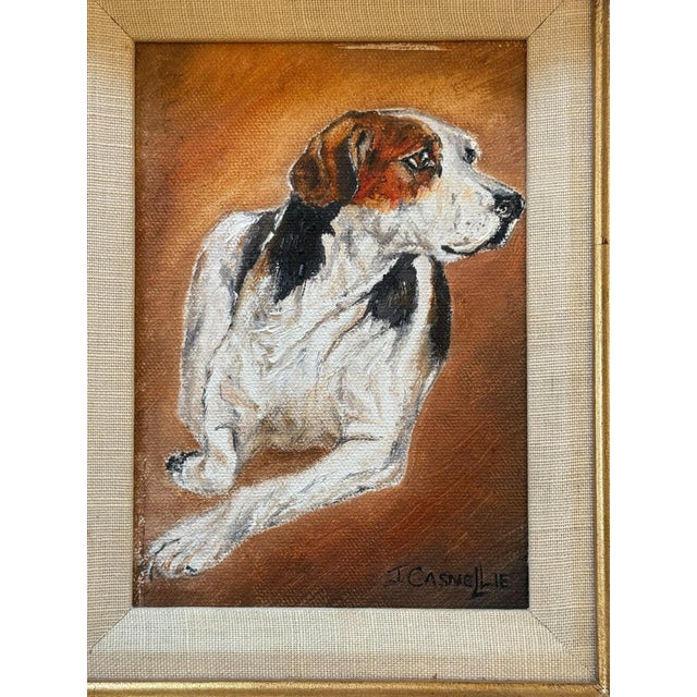 Contemporary Contemporary Gold Wood Framed Oil on Canvas Portrait “Blinks Hound” Artist Signed J. Casnellie For Sale - Image 3 of 12