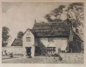 Vintage Sulgrave Manor in England Etching