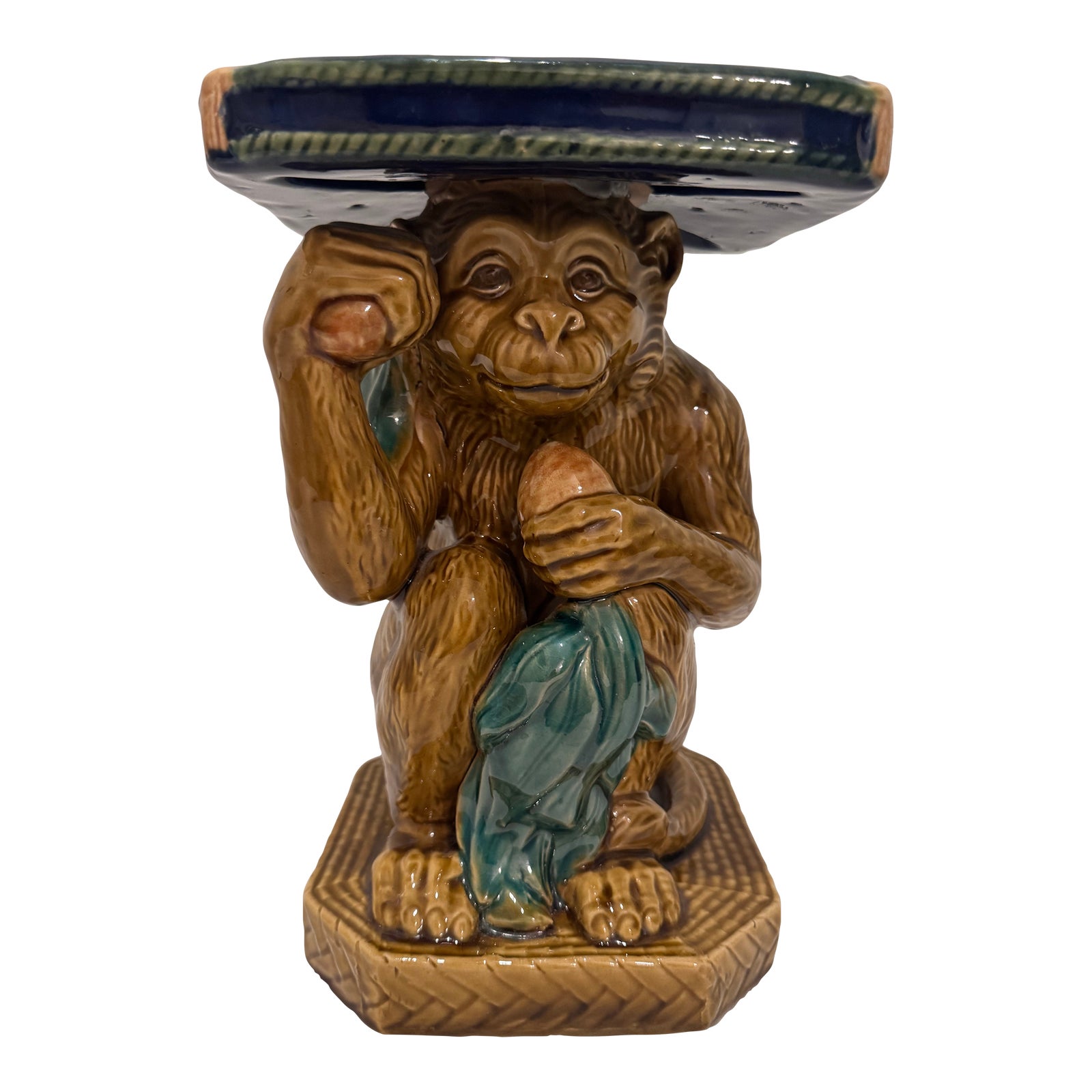 Vintage Majolica Monkey Figural Pedestal Stand | Chairish